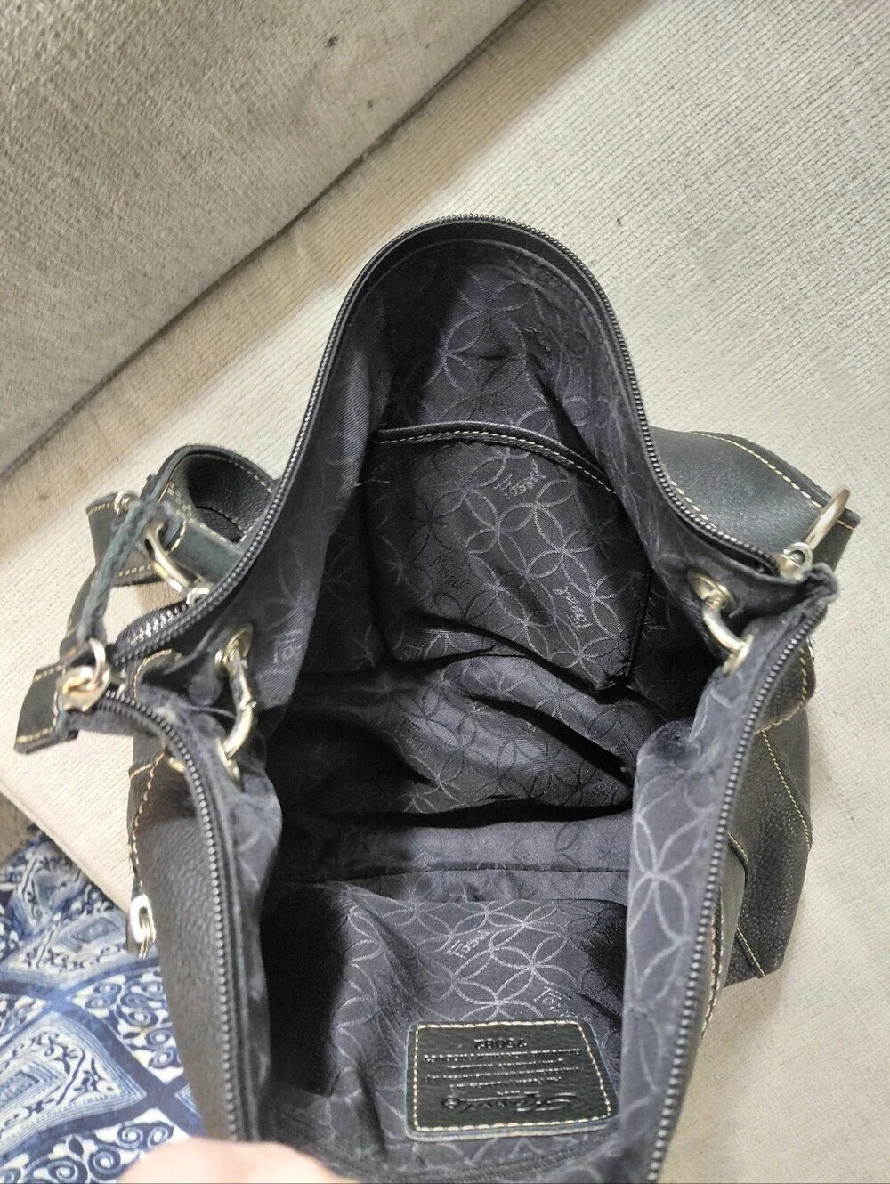 Fossil Black Leather Messenger Bag with Silver Hardware